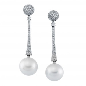 Pendientes Oro Blanco, Brillantes y Perla Australiana